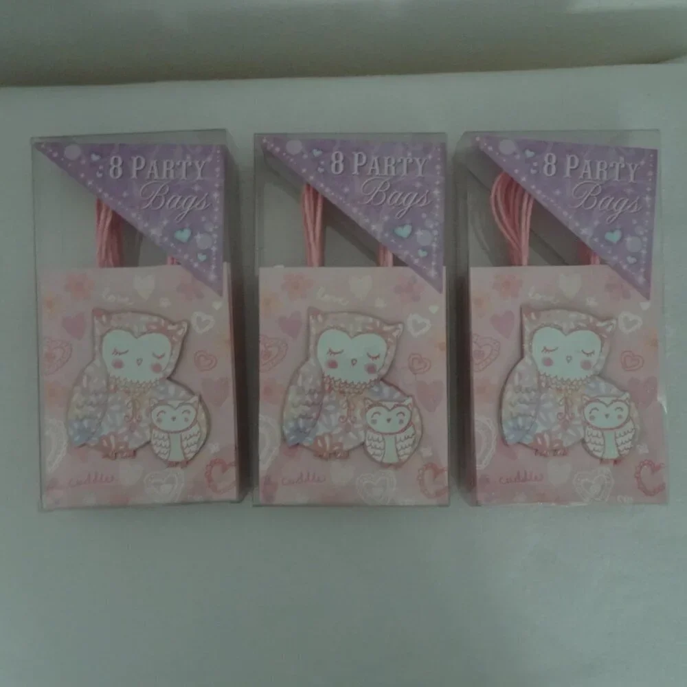 24 Punch Studio Pink Owl Gift Bags Glitter Hearts Birthday Party Loot Swag 7